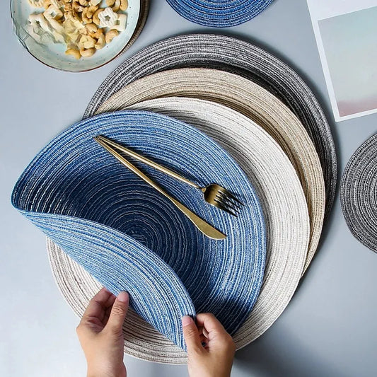 6pcs Round Table Mat Woven Placemats Anti Slip Dining Table Mats Non-Slip Tableware Bowl Pads